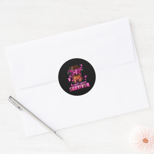 Breast Cancer Awareness Survivor Black Women Melan Ronde Sticker (Envelop)