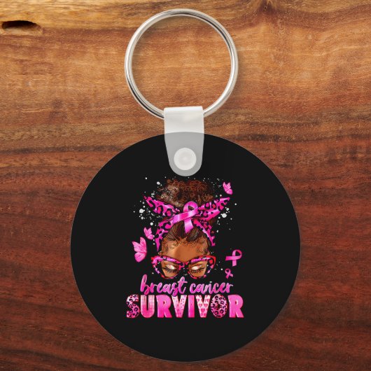 Breast Cancer Awareness Survivor Black Women Melan Sleutelhanger (Voorkant)