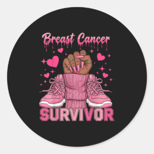 Breast Cancer Awareness Warrior Zwart Vrouwen Mela Ronde Sticker