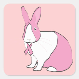 BREAST CANCER BEWUSTMAKING BUNNY VIERKANTE STICKER
