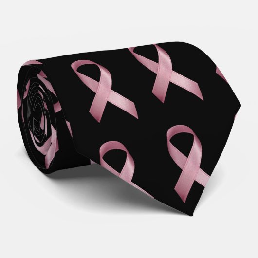 BREAST CANCER BEWUSTMAKING STROPDAS - ZWART (Opgerold)