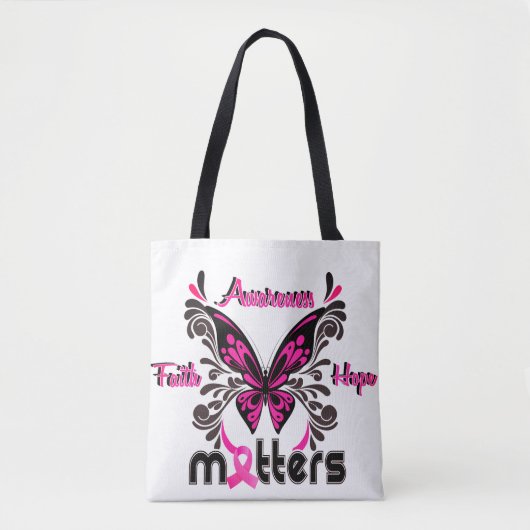 Breast Cancer Butterfly 7 Faith Awareness Hope Tote Bag (Voorkant)