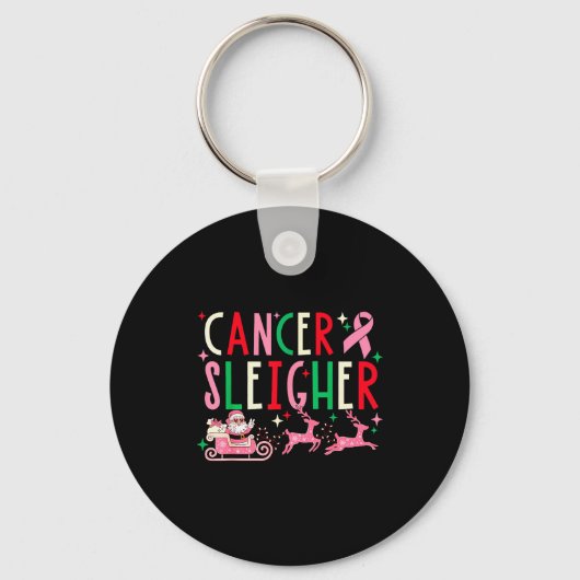 Breast Cancer Christmas Nk Ribbon Santa Sleigh Rei Sleutelhanger (Voorkant)
