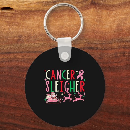 Breast Cancer Christmas Nk Ribbon Santa Sleigh Rei Sleutelhanger (Voorkant)