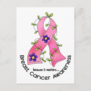 BREAST CANCER Flower Ribbon 1 Briefkaart