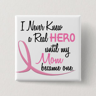 BREAST CANCER Hero MOM Vierkante Button 5,1 Cm