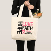 Breast Cancer Hope Love Faith Grote Tote Bag (Voorkant (product))