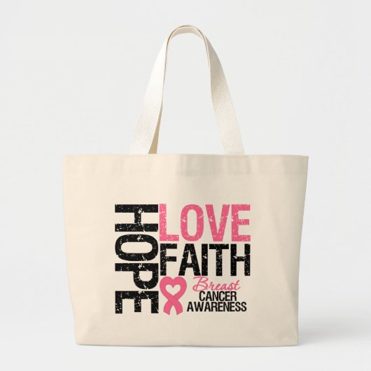 Breast Cancer Hope Love Faith Grote Tote Bag (Voorkant)