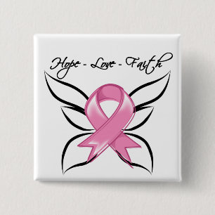 Breast Cancer Hope Love Faith Vierkante Button 5,1 Cm