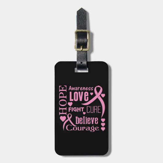 Breast Cancer Hope Words Collage Bagagelabel (Voorkant verticaal)