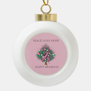 Breast Cancer Peace Love Hope Keramische Bal Ornament