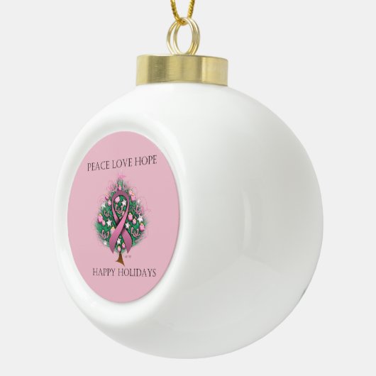 Breast Cancer Peace Love Hope Keramische Bal Ornament (Rechts)
