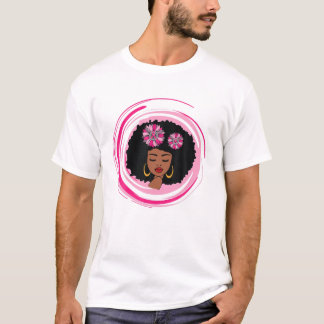 Breast Cancer Pink Black African American Sunflowe T-shirt