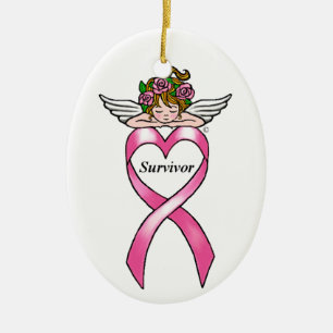 Breast Cancer "Survivor" Angel Keramisch Ornament