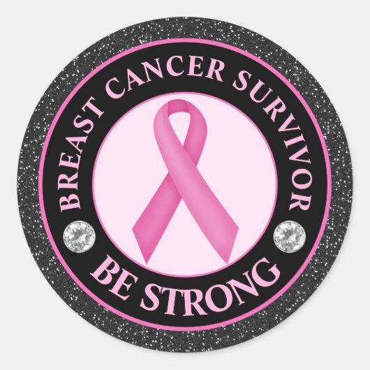 Breast Cancer Survivor – Be Strong Pink Ribbon Ronde Sticker (Voorkant)