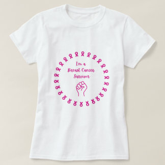 Breast Cancer Survivor Pink Fist White T-Shirt
