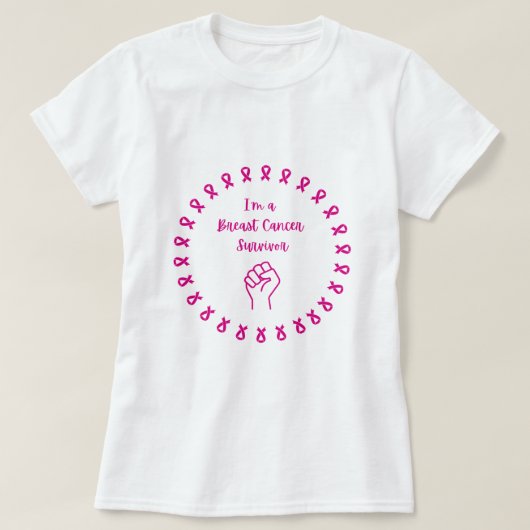 Breast Cancer Survivor Pink Fist White T-Shirt (Design voorkant)