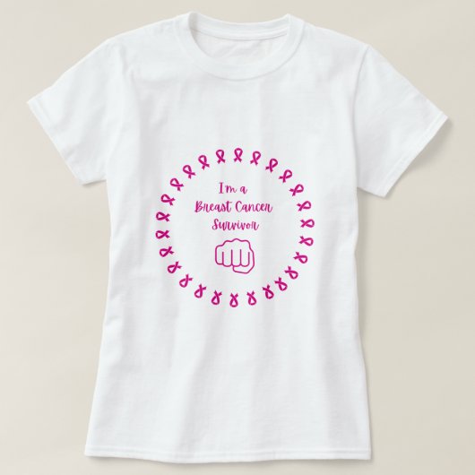 Breast Cancer Survivor Pink Fist White T-Shirt (Design voorkant)