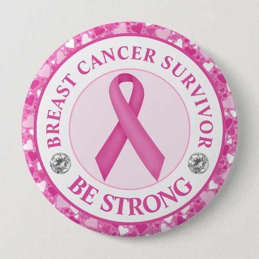 Breast Cancer Survivor – Pink Ribbon Heart Border Ronde Button 4,0 Cm (Voorkant)