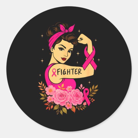 Breast Cancer Survivor Rosie Riveter Nk Awareness  Ronde Sticker (Voorkant)