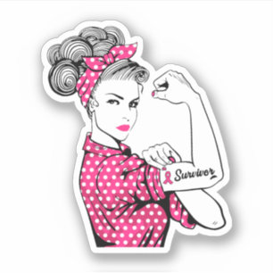 Breast Cancer Survivor Rosie Riveter Pink Sticker
