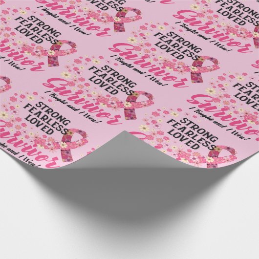 Breast Cancer Survivor Strong Fearless Loved Cadeaupapier (Hoek)