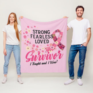 Breast Cancer Survivor Strong Fearless Loved Fleece Deken