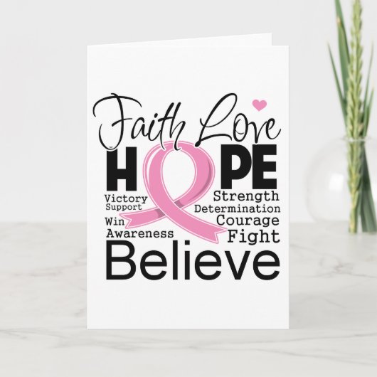 Breast Cancer Typographic Faith Love Hope Kaart (Voorkant)