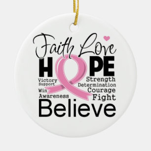 Breast Cancer Typographic Faith Love Hope Keramisch Ornament