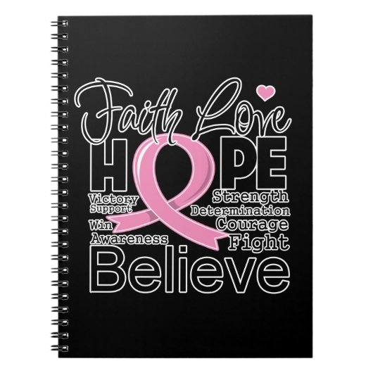 Breast Cancer Typographic Faith Love Hope Notitieboek (Voorkant)