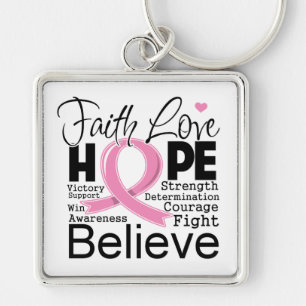 Breast Cancer Typographic Faith Love Hope Sleutelhanger