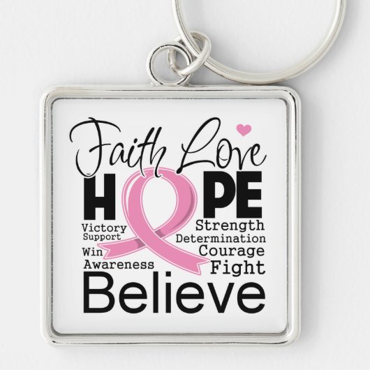 Breast Cancer Typographic Faith Love Hope Sleutelhanger (Voorkant)
