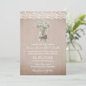 Breath Floral Jar Rustic Burlap Wedding Kaart (Staand voorkant)