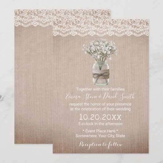 Breath Floral Jar Rustic Burlap Wedding Kaart (Voorkant / Achterkant)