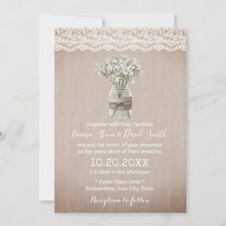 Breath Floral Jar Rustic Burlap Wedding Kaart