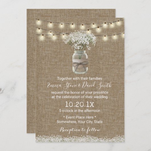 Breath Floral Jar Rustic Burlap Wedding Kaart (Voorkant / Achterkant)