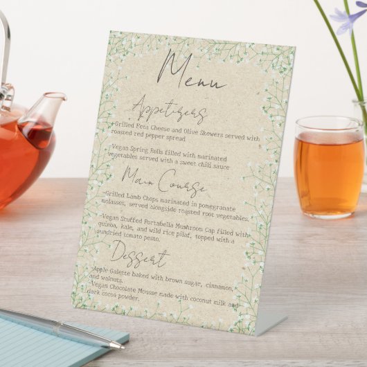 Breath Flowers Boho Farmhouse Wedding Menu Baby's Reclamebord Met Voetstuk (Insitu)