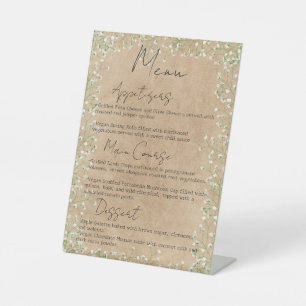 Breath Flowers Boho Farmhouse Wedding Menu Baby's Reclamebord Met Voetstuk