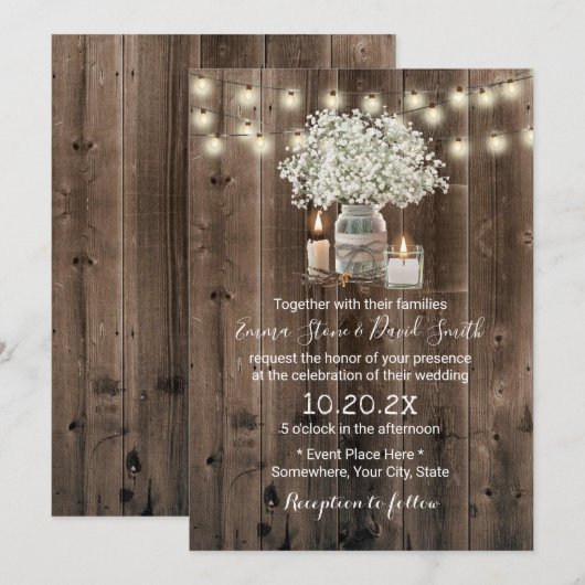 Breath Mason Jar & Candles Rustic Wedding Kaart (Voorkant / Achterkant)