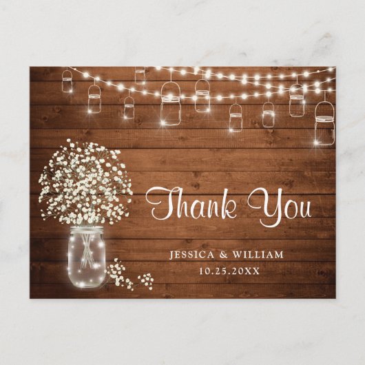 Breath Mason Jar Lights Rustic Bedankt Briefkaart (Voorkant)