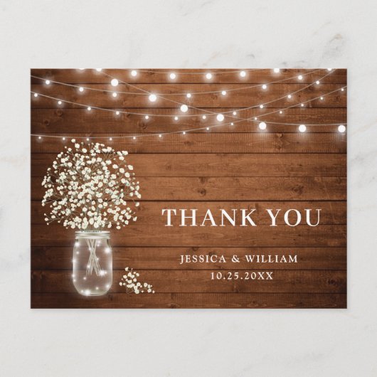Breath Mason Jar Lights Rustic Bedankt Briefkaart (Voorkant)