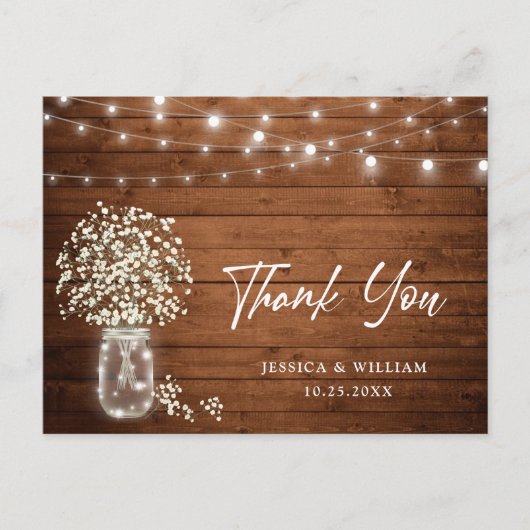 Breath Mason Jar Lights Rustic Bedankt Briefkaart (Voorkant)