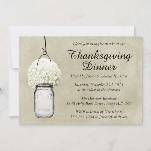 Breath & Mason Jar Thanksgiving Dinner Kaart (Voorkant)