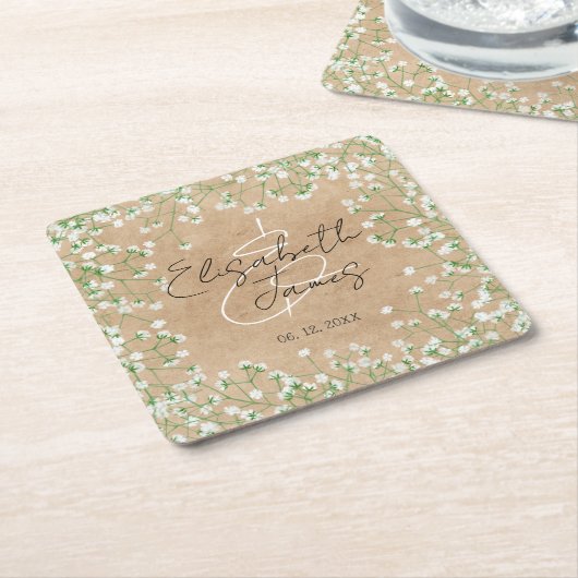 Breath White Flowers Rustic Boho Wedding Kartonnen Onderzetters (Schuin)