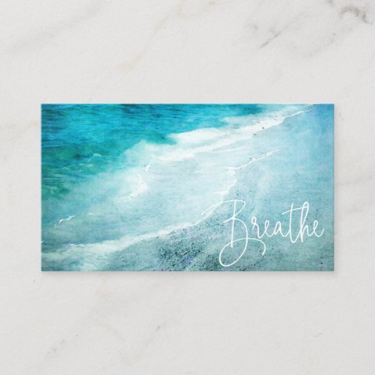 Breathe Beach Quote Blauwgroen Blue Ocean Quottes Visitekaartje (Voorkant)