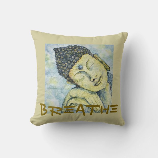 Breathe Buddha Waterverf Art Pillow Kussen (Voorkant)