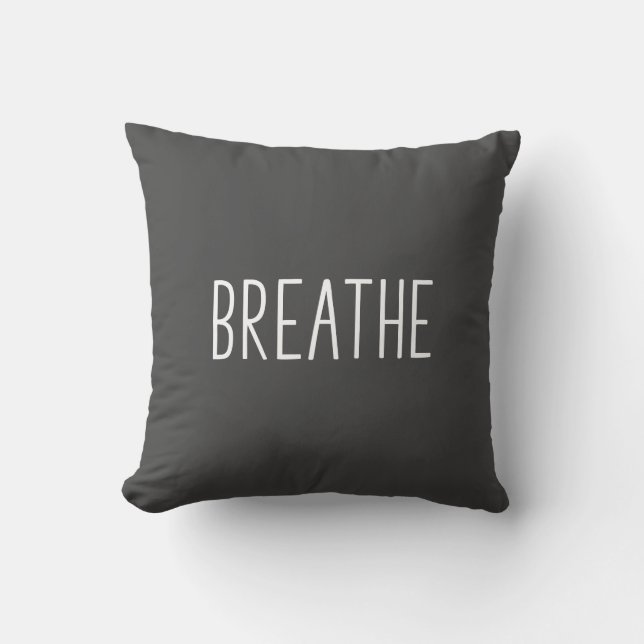 Breathe | Eenvoudige Motivatie offerte Boho Gray Kussen (Voorkant)