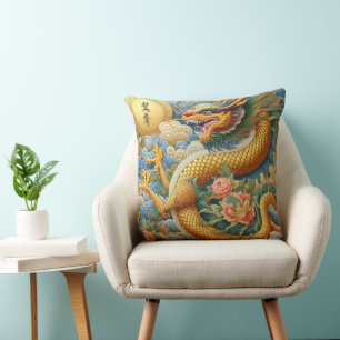 Breathe Fire Chinoiserie Dragon Gold Kussen
