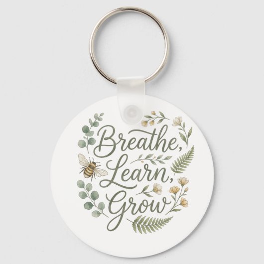 Breathe Learn Grow  Botanical Bee Teachers gift Sleutelhanger (Achterkant)