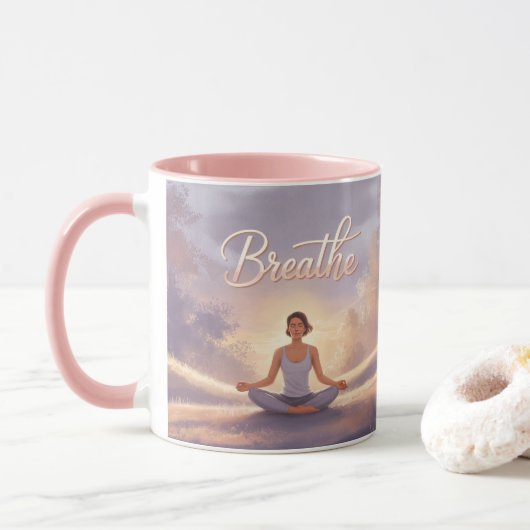 Breathe Meditation Mug Lavender Sky Mok (Met donut)